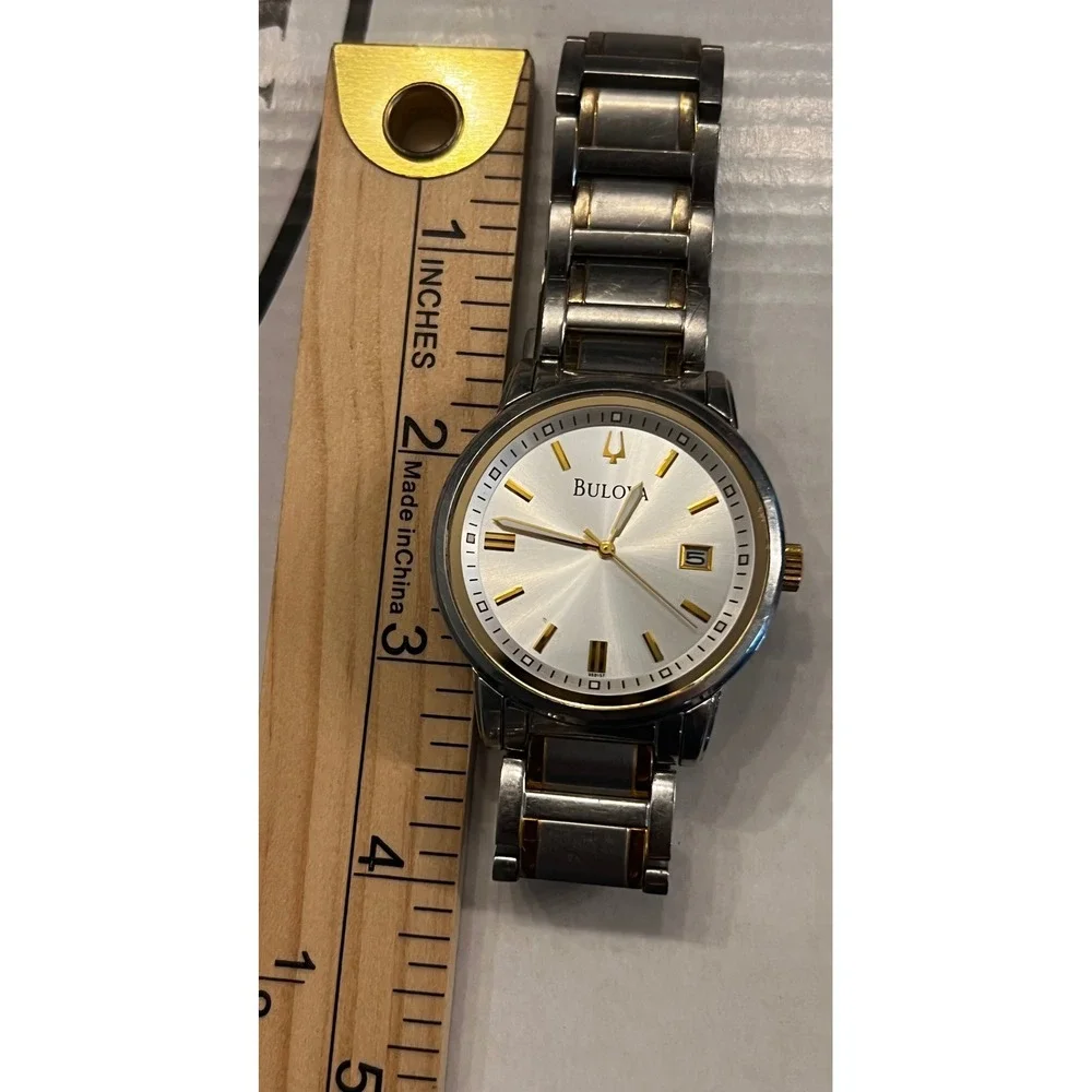 Bulova Two-Tone Silver Gold Dress‎ Watch Stainless Steel Water Resistant C937521